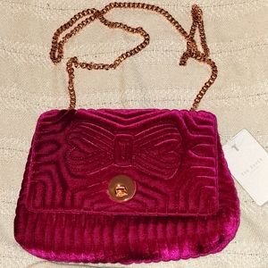 Women's Purple Velvet Quilted Cross Body Bag